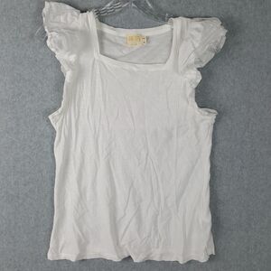 Nation LTD Women's White Square Neck Short Sleeve Cotton Top Size S